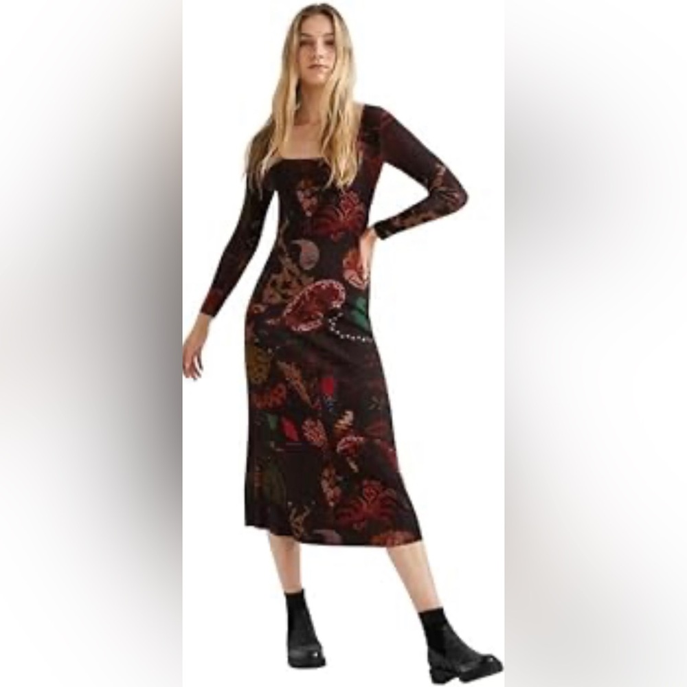 Peruvian Connection VNeck Floral Midi Dress Sz XS